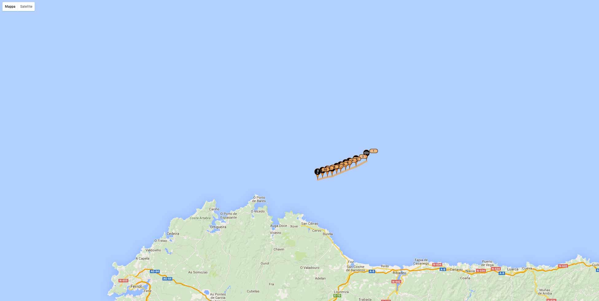 Il tracking dei Lagoon alle ore 13,00 UTC dell'8 dicembre 2015