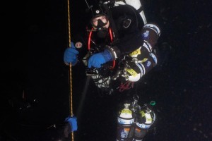 Danilo Bernasconi, recordman di immersione continuata, nel test di ieri del Deep Stop Lario 220. foto di Giuseppe D’Urso.
