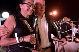 Barbara Amerio di Amer Yachts e Johan Wasterang di Volvo Penta, con i prestigiosi premi premi World Yachts Trophies 2016