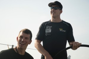 Volvo Ocean Race 2017 Prologue, day 4 on-board Team Brunel. Peter Burling and Carlo Huisman enjoying the finish