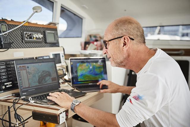 Gerald Bibot analysing the weather scenario for the 2017 RORC Transatlantic Race. He is competing for the second time in his catamaran Zed 6