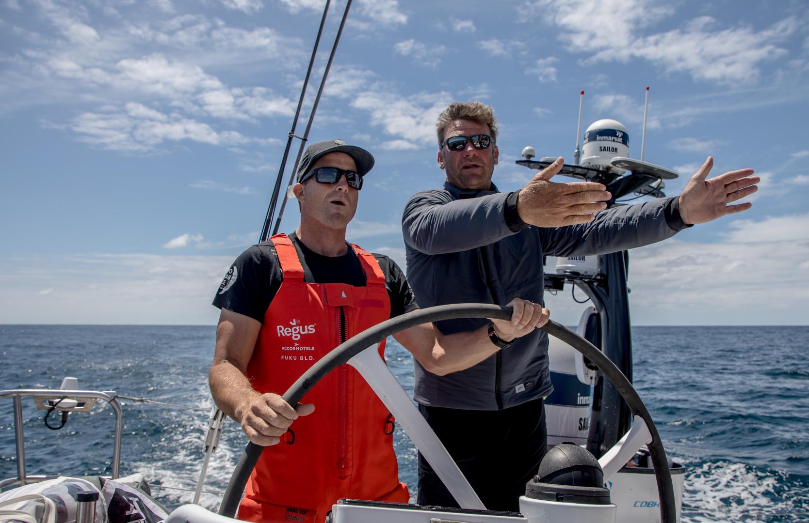Leg 3, Cape Town to Melbourne, day 2, David Witt talks tactics to Tom Clout on board Sun Hung Kai/Scallywag