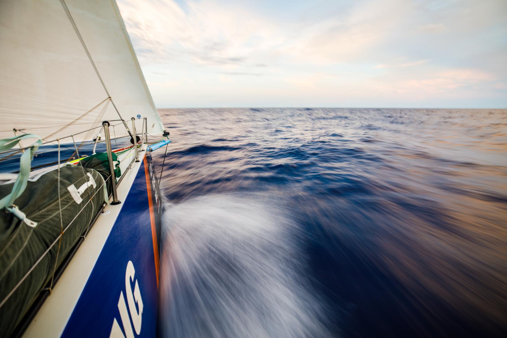 Leg 4, Melbourne to Hong Kong, day 10, Vestas 11th Hour finally stretching her legs again, revelling in fresh winds on the drive north towards the Equator and northeast Tradewinds.