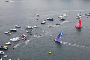 Team AkzoNobel battle hard for the win in the HGC In-Port Race Hong Kong