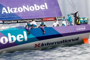 Team AkzoNobel battle hard for the win in the HGC In-Port Race Hong Kong
