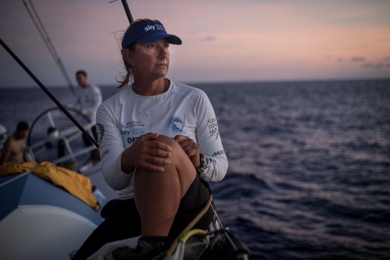 Volvo Ocean Race Leg 6, Hong Kong to Auckland, day 16 on board Turn the Tide on Plastic. Skipper Dee Caffari and her team sit in the lead position with only a few more days to go. It will be a close race.