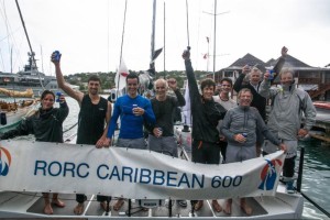 A jubilant crew on Albator on arrival in Antigua after completing the race
