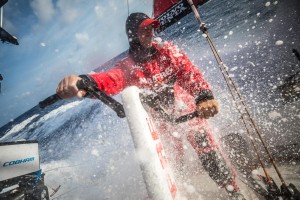 Leg 8 from Itajai to Newport, day 11 on board MAPFRE, Pablo Arrarte at the aft pedestal