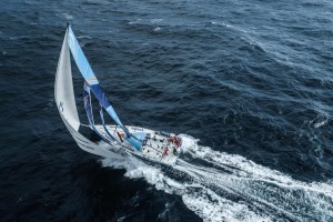 Leg 8 from Itajai to Newport, day 12 on board Vestas 11th Hour. Drone shot full speed downwind 23knts boat speed