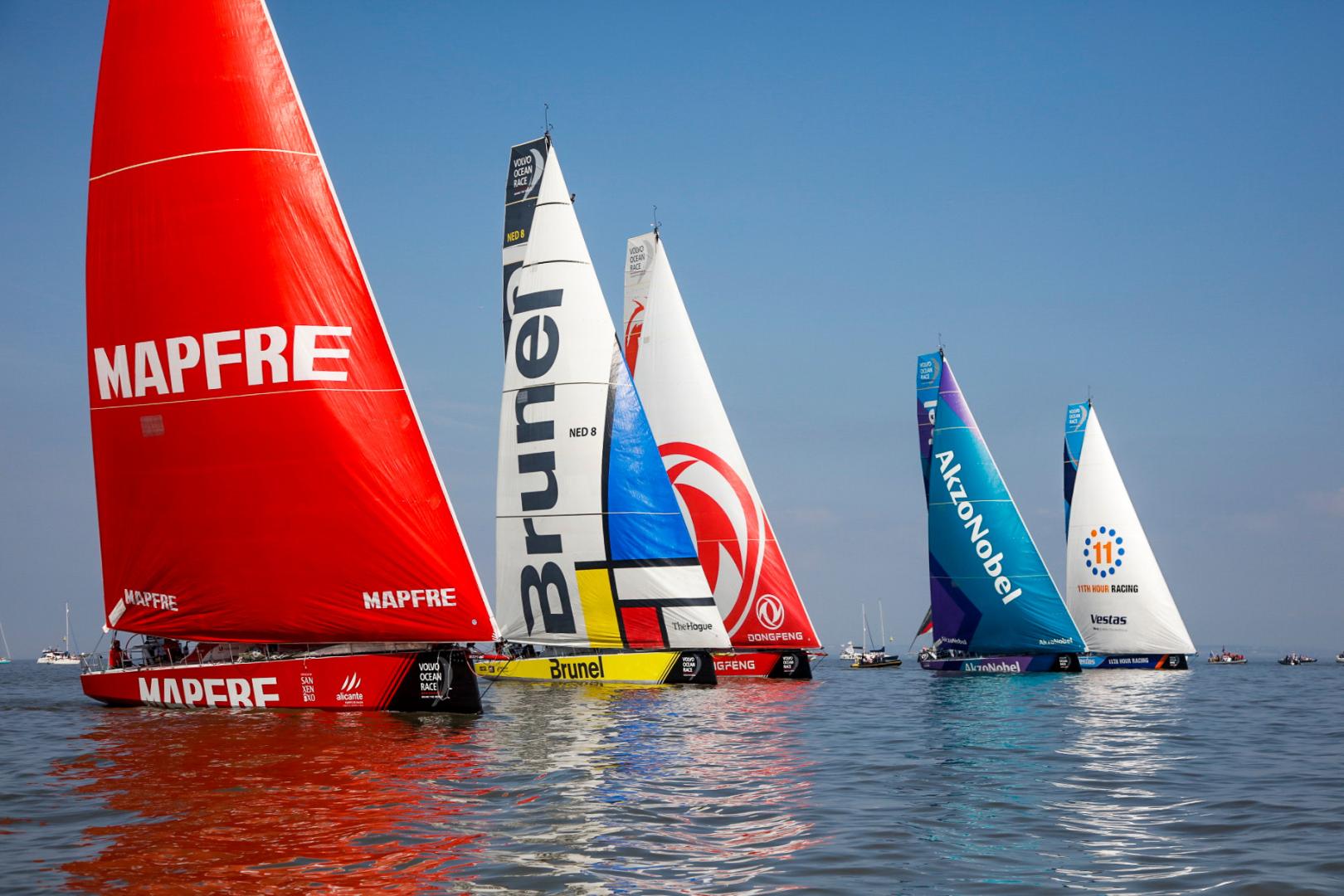 The Volvo Ocean Race fleet departed Cardiff in a slow motion ballet