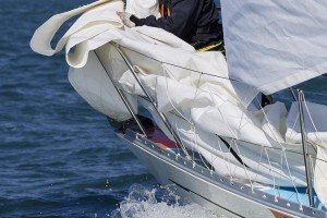 Philippe Péché elected to race with hanked headsails on his Rustler 36 PRB, but how will he fare changing sails like this in the Southern Ocean?