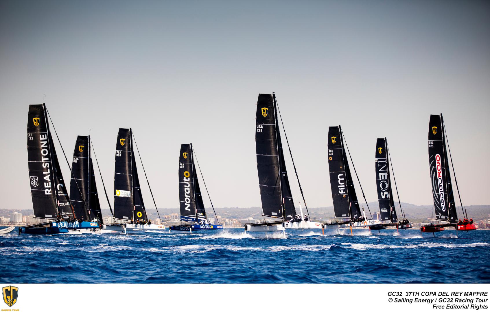 The eight flying GC32 catamarans competing at Copa del Rey MAPFRE
