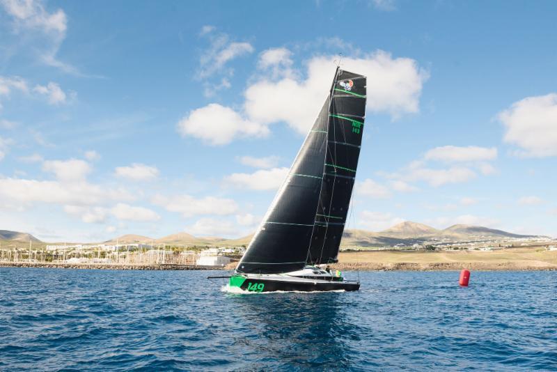 Class40 Division confirms a great battle between Catherine Pourre's Eärendil and Henrik Bergesen's Hydra (149) shown here at the mark off Puerto Calero Marina, Lanzarote