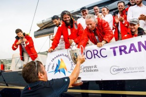 RORC Race Officer Steve Cole presents the IMA Trophy for Monohull Line Honours