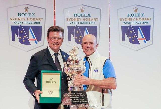 Prizegiving ceremony Overall winner Patrick Boutellier (Rolex Australia) and Duncan Hine of ALIVE, Bow: 66, Sail n: 52566, Owner: Duncan Hine, State/Nation: TAS, Design: Reichel Pugh 66