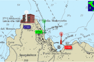La carta nautica con il  Faro in funzione di Punta Lividonia a Porto Santo Stefano