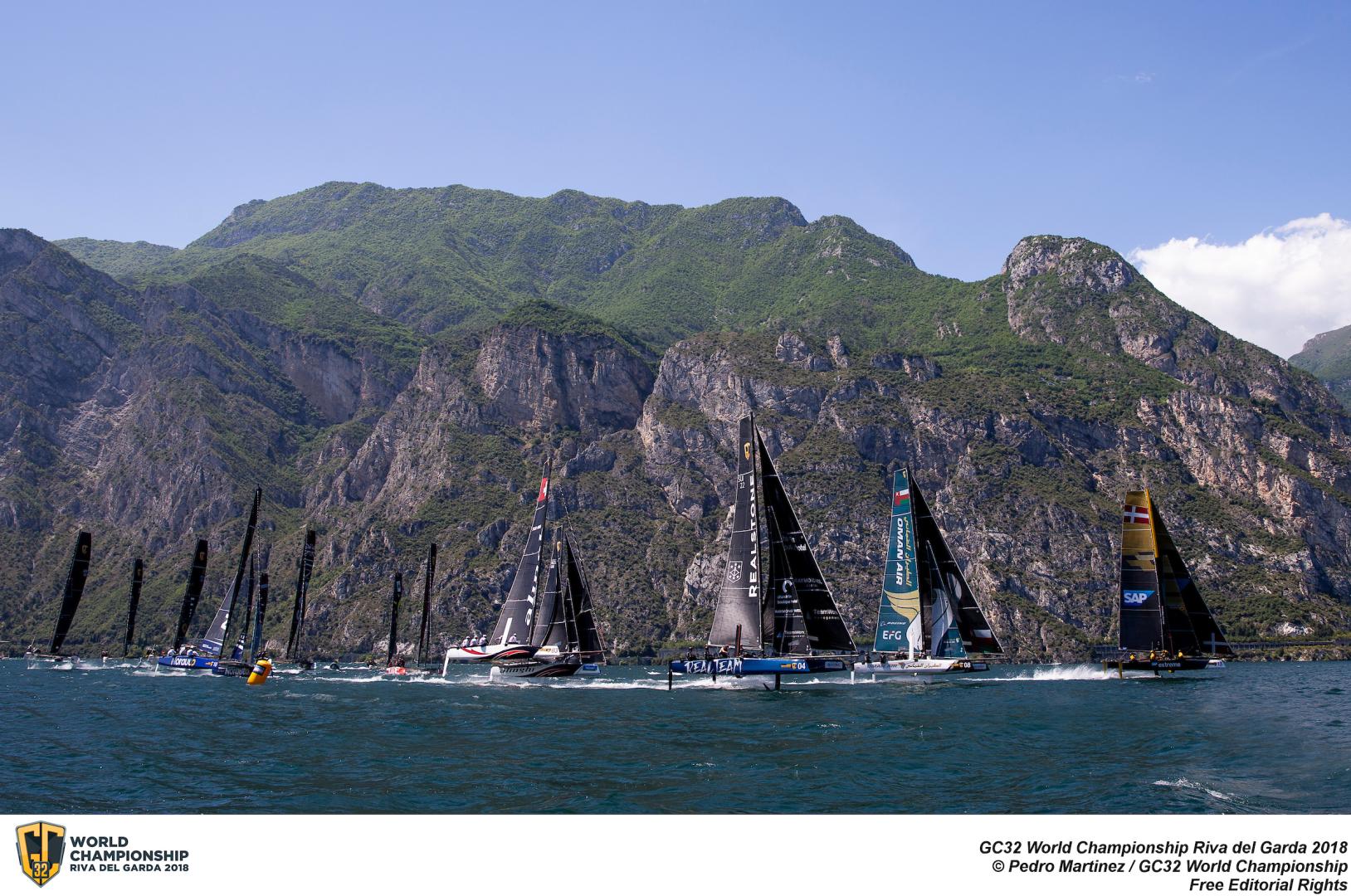 Full GC32 fleet competing at their first World Championship on Lake Garda last year