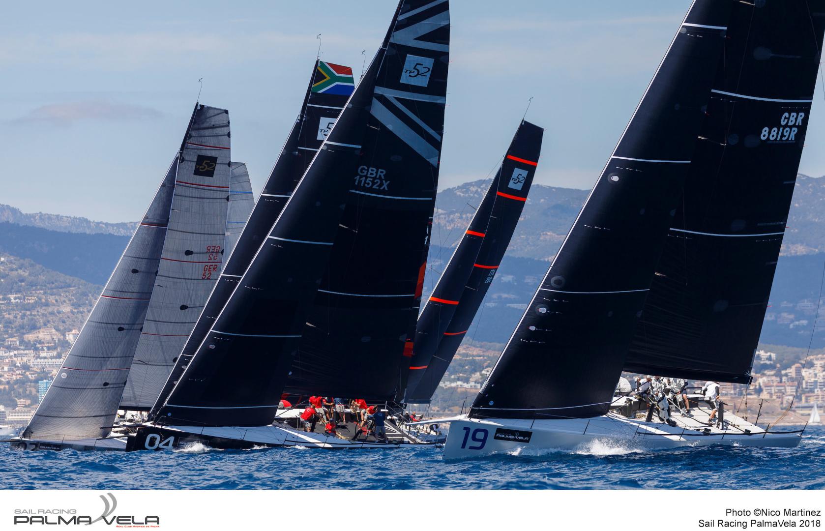 The TP52 fleet sailing on the Bay of Palma during the last edition of the Sail Racing PalmaVela