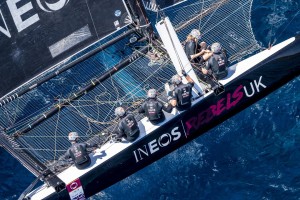 Bird's eye view on board the Ben Ainslie-skippered INEOS Rebels UK, winner of today's only race