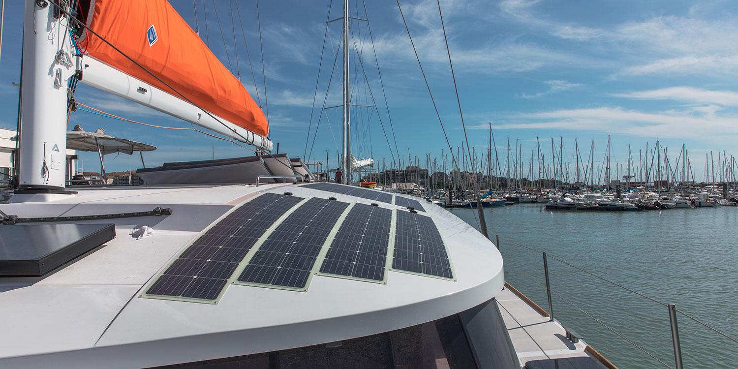 Solar power is one of three sources of energy on the boat. Solar panels charge the batteries even when the boat is anchored