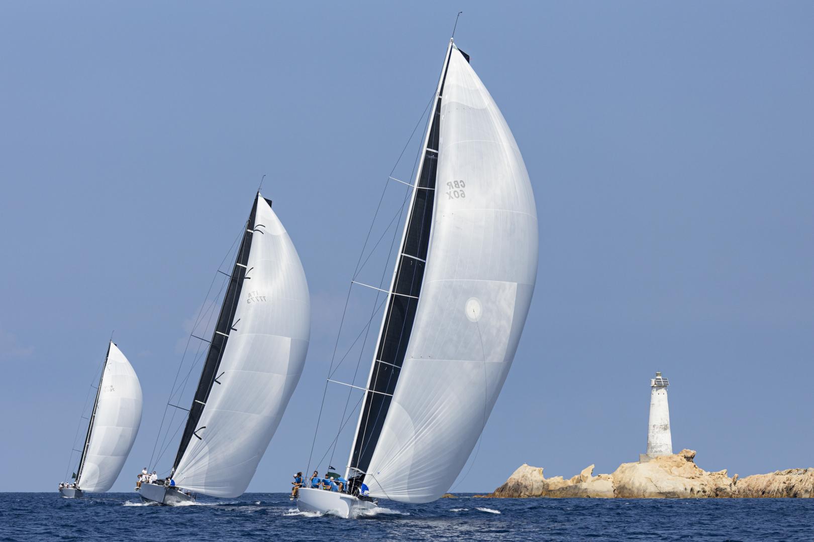 Peter Dubens' Spectre leads around Monaci during the 2019 Maxi Yacht Rolex Cup
