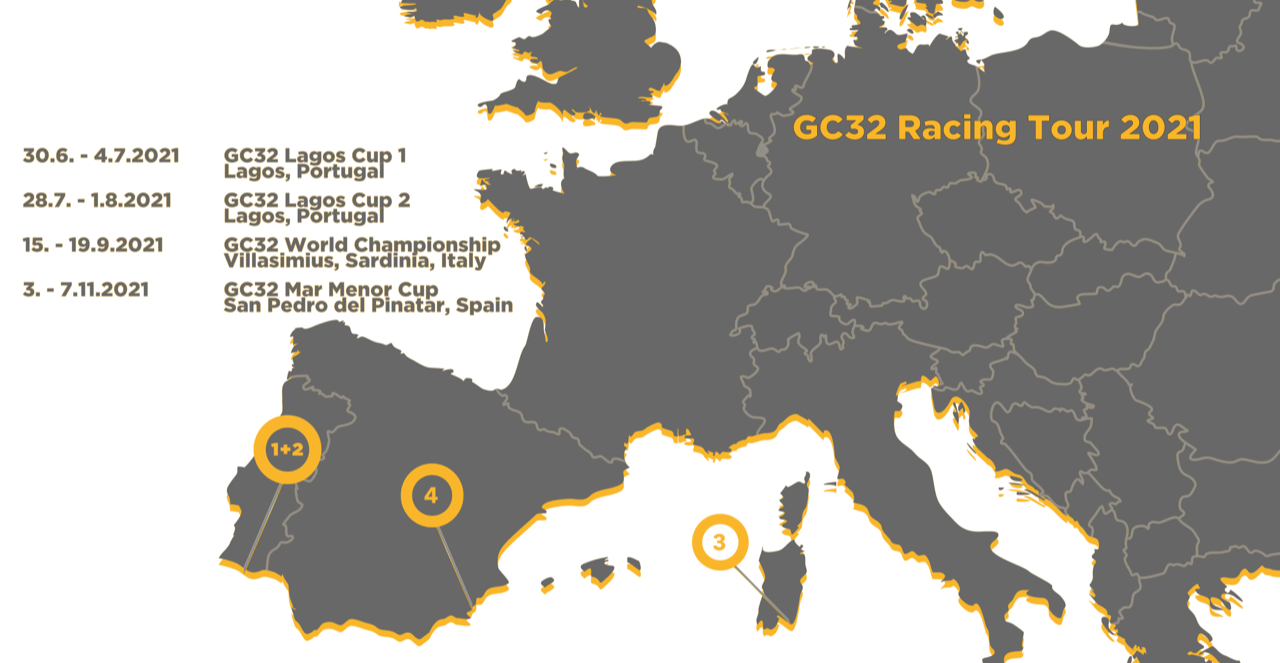 The revised schedule for the 2021 GC32 Racing Tour