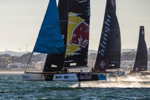 Red Bull Sailing Team leads into the leeward gate. Photo: Sailing Energy / GC32 Racing Tour