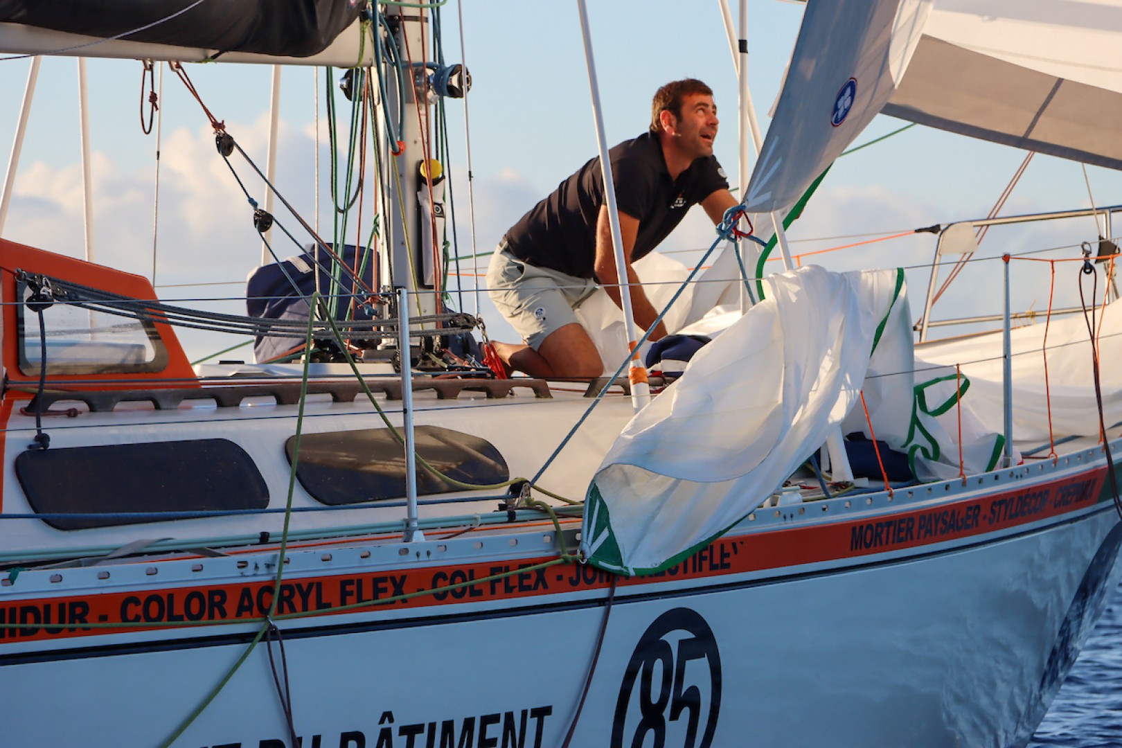 Damien, still competitive, dropped his spinnaker at the last minute, and hoisted it back at the first opportunity!