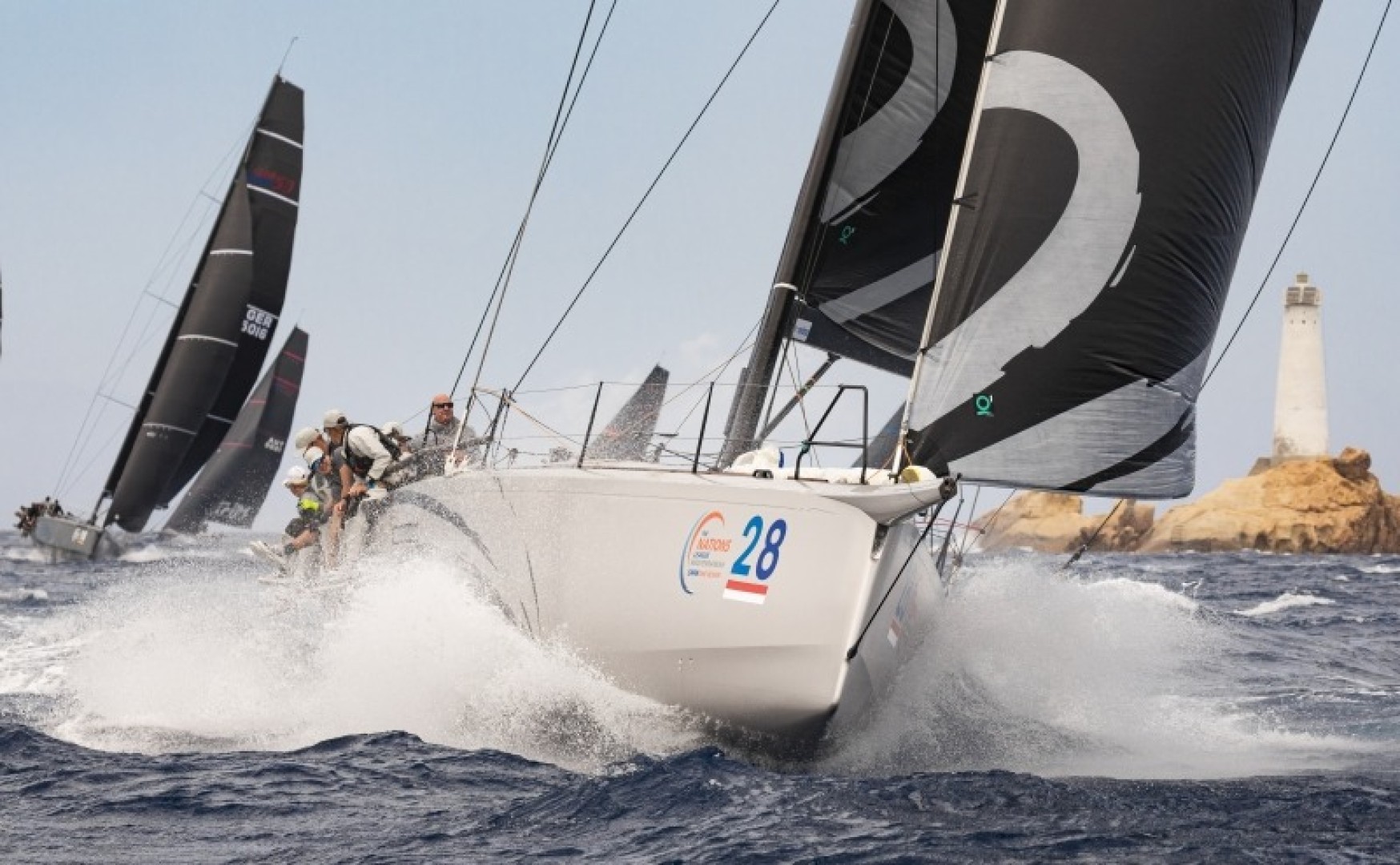 Moonlight, winner of the day in the ClubSwan 50 class, rounds Monaci island, The Nations Trophy - Swan One Design. ﻿Photo credits: ClubSwan/Studio Borlenghi