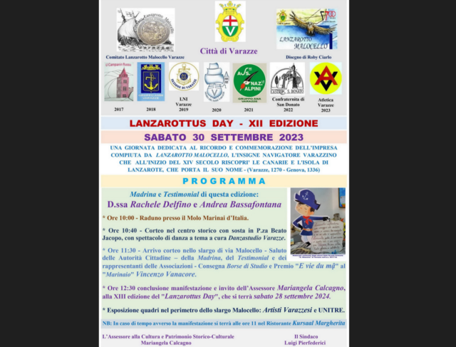 Sabato 30 settembre Varazze celebra la XII edizione del Lanzarottus Day