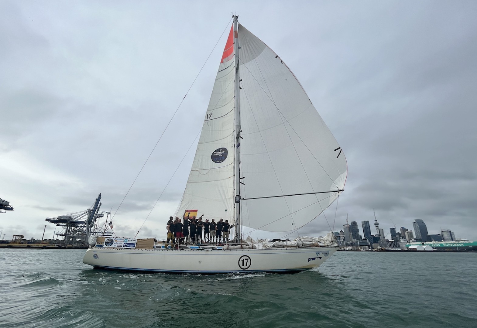 First prize for the happiest crew in the fleet arriving in Auckland! Credit: OGR2023/Jacqueline Kavanagh