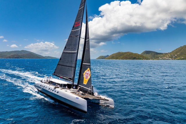 Adrian Keller's Irens 84 catamaran Allegra enjoyed the breezy conditions of the first two days in the BVI. Photo: Alex Turnbull / Tidal Pulse Media