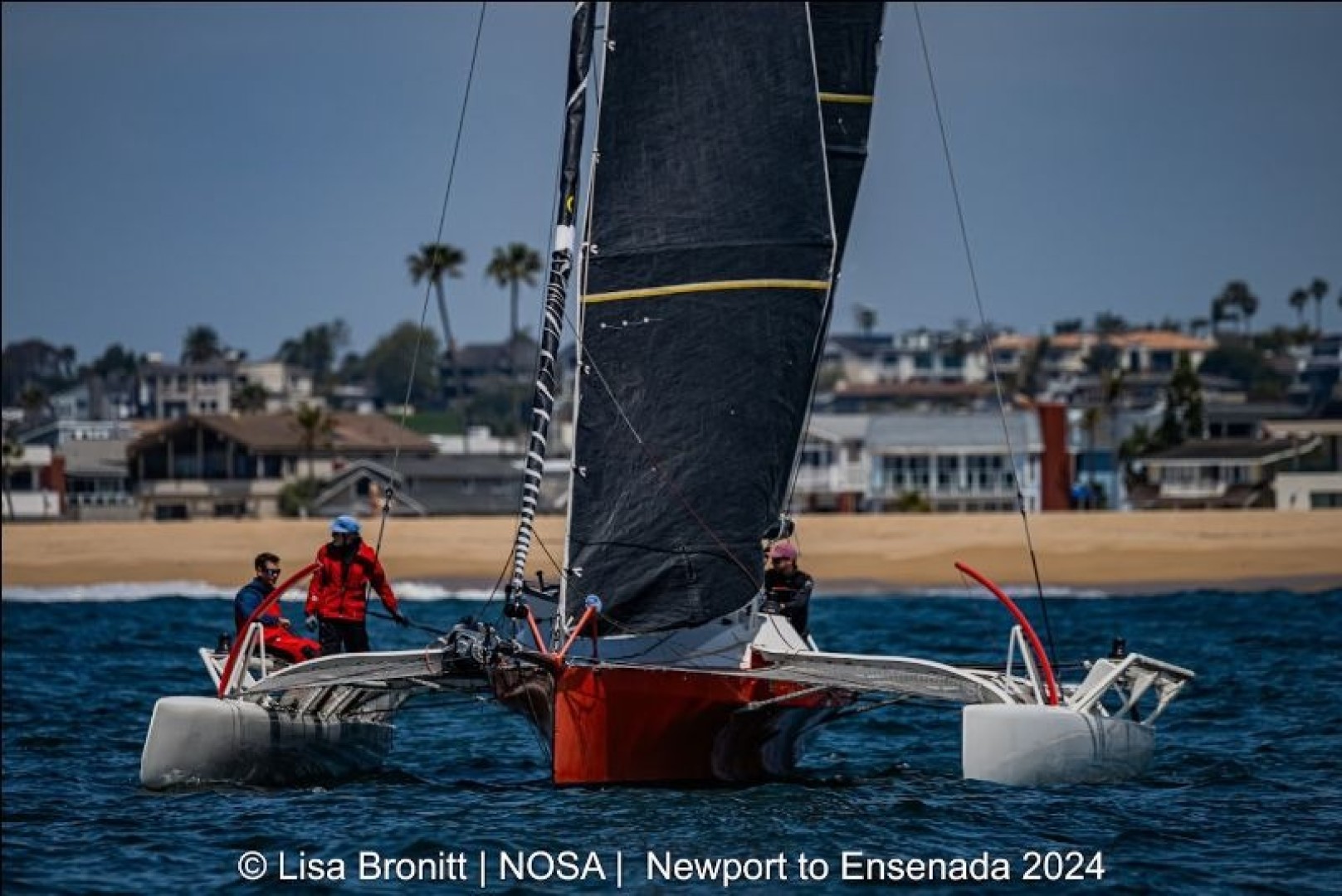 Taniwha, a Ferrier 32, at Friday's start.  They'd claim Fastest Elapsed Time honors and two trophies after temporarily losing a crewmember overboard.