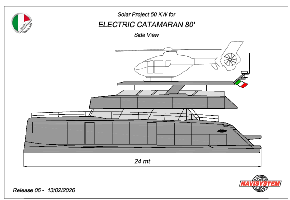 Un catamarano elettrico di 80 piedi alimentato dal sole: la proposta Navisystem per una nautica più autonoma e sostenibile