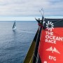 The Ocean Race, Leg 3, Day 20 onboard Team Malizia. Drone view. Rosalin Kuiper on the mast, witnessing the close racing between Team Malizia and Biotherm. © Antoine Auriol / Team Malizia