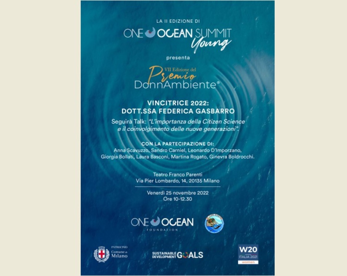 One Ocean Summit Young: il 25 novembre al Teatro Franco Parenti di Milano