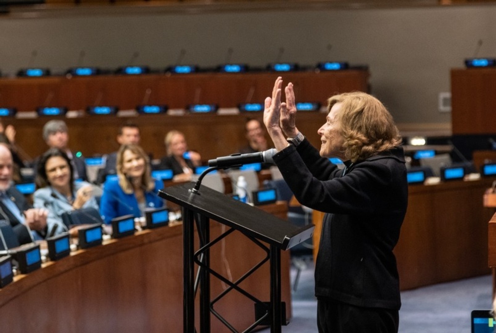 The Ocean Race 2022-23 - 19 September 2023. Sylvia Earle, Oceanographer, National Geographic Explorer-In-Residence and Founder of Mission Blue, speaking at The Ocean Race Summit at the United Nations HQ in New York.
© Cherie Bridges / The Ocean Race