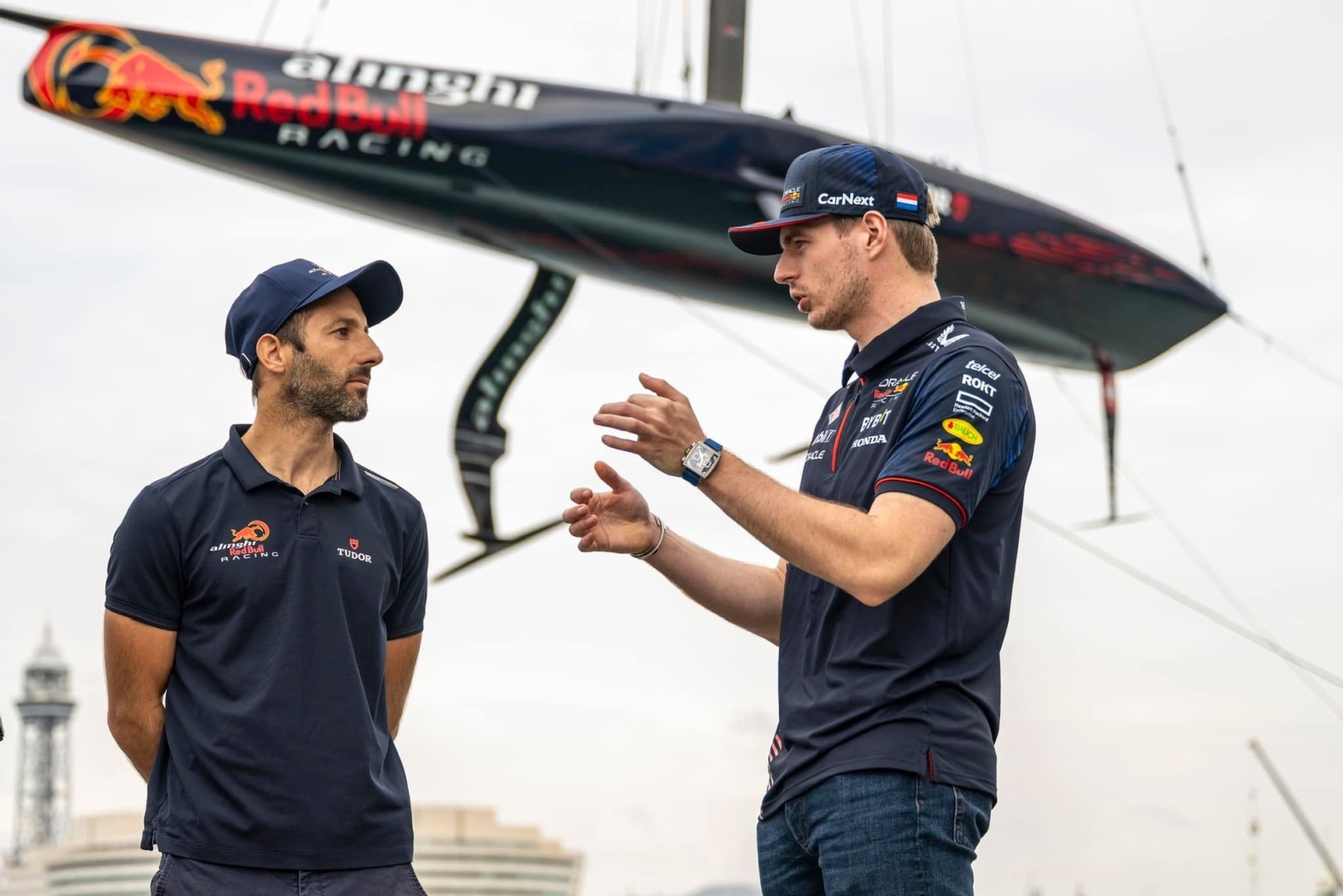 F1 Max Verstappen and Adrian Newey at the Alinghi RedBull base in Barcelona