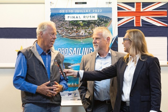 Left to right: Martin Thomas, Commodore of the Royal London Yacht Club, Gary Hall, CEO of Cowes Harbour Commission and Shirley Robertson, guest speaker at the reception.