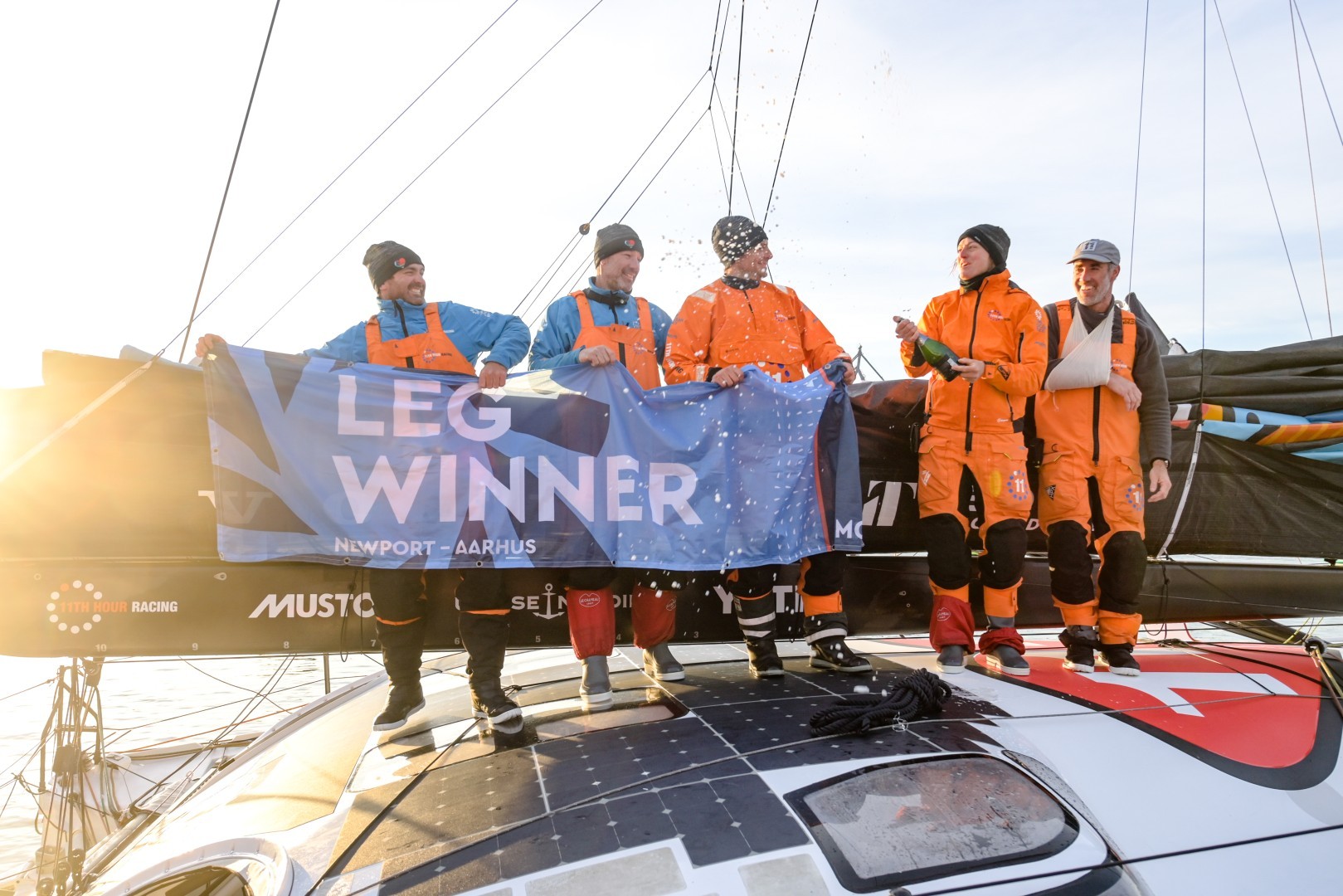 The Ocean Race, Arrivals in Aarhus, Denmark. 11th Hour Racing Team arriving to Aarhus. 11th Hour Racing Team celebrating the first place in Leg 5. © Sailing Energy / The Ocean Race