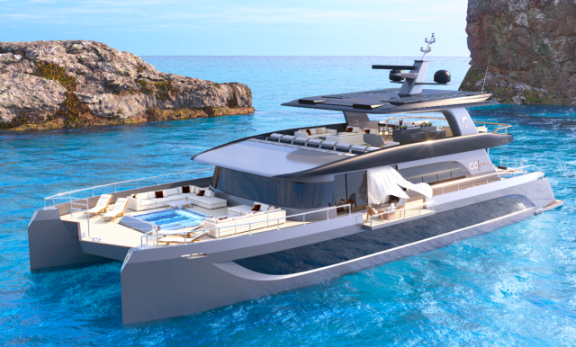 VisionF Yachts unveils new flagship catamaran
in kevlar composite