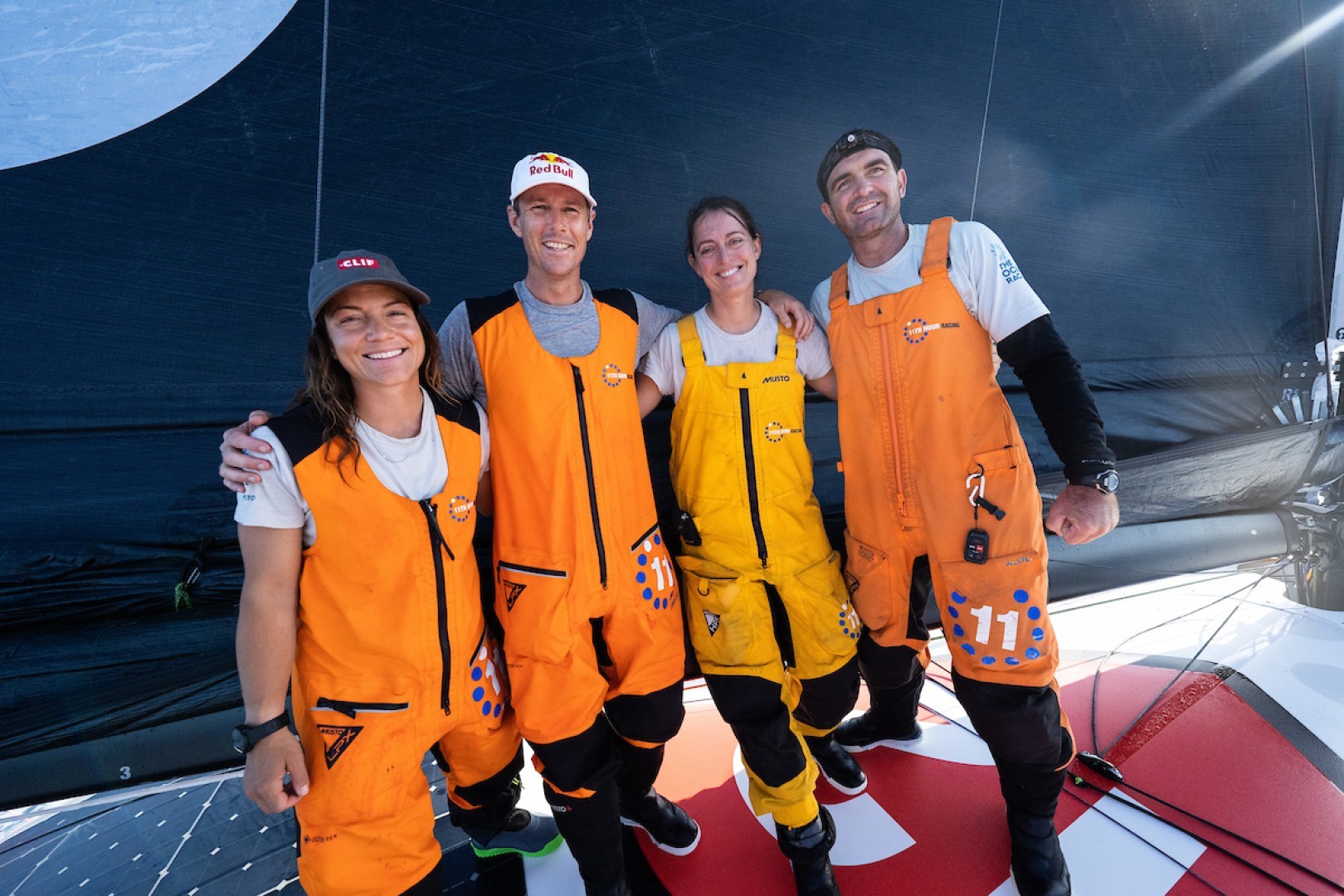 From left to right; Elena Hight and Ian Walsh alongside Justine Mettraux and Skipper Charlie Enright from 11th Hour Racing Team ﻿©Amory Ross / 11th Hour Racing