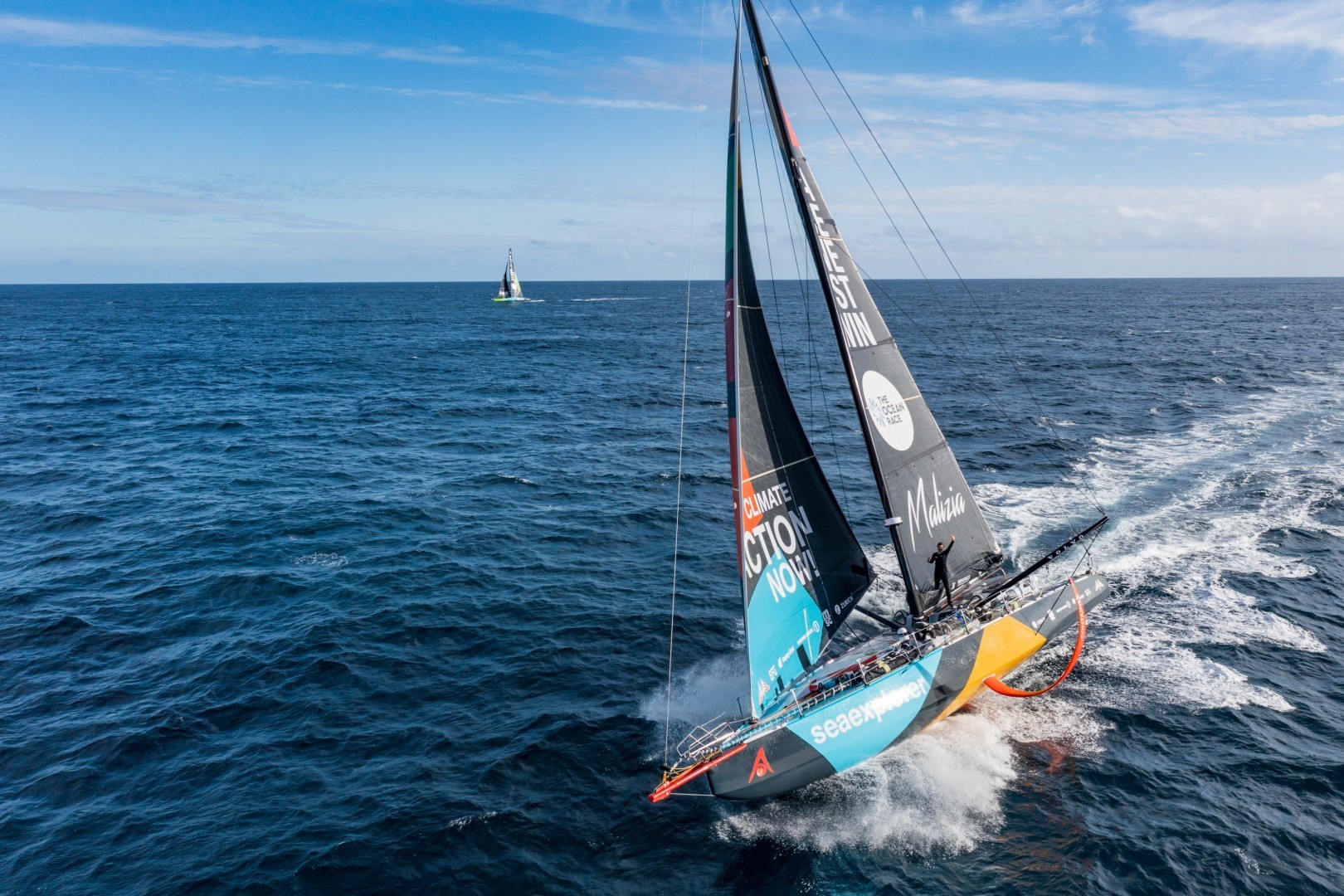The Ocean Race 2022-23 - 30 March 2023, Leg 3 Day 32 onboard Team Malizia. Drone view of Team Malizia and Team Holcim - PRB neck to neck after 32 days of racing.
© Antoine Auriol / Team Malizia / The Ocean Race