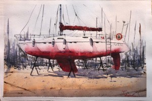 Waiting for the sea - 38 x 56 watercolor on handmade paper, Fabrizio Esposito