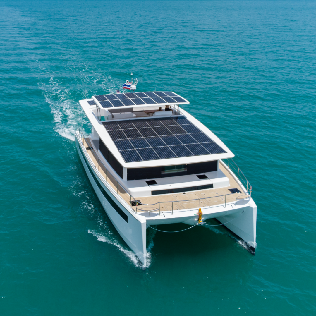 New Silent Yachts 60 solar electric catamaran with kite wing
