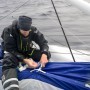 Leg 3 onboard Biotherm. Skipper Paul Meilhat taking down the sailThe Ocean Race 2022-23 - 21 March 2023, Leg 3 onboard Biotherm. Skipper Paul Meilhat packing the sail in the bag
© Ronan Gladu
