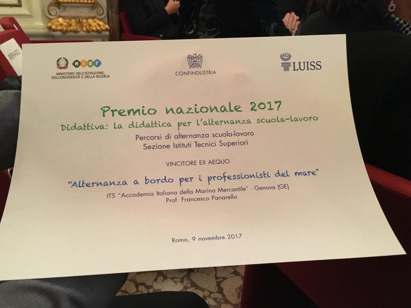 Accademia Italiana della Marina Mercantile vince il premio nazionale'alternanza scuola-lavoro - its'