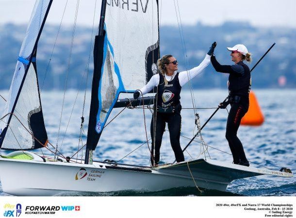 Tina Lutz and Lotta Wiemens (GER) combined beautifully on day 1 of racing at the 2020 World Championship, credit Sailing Energy